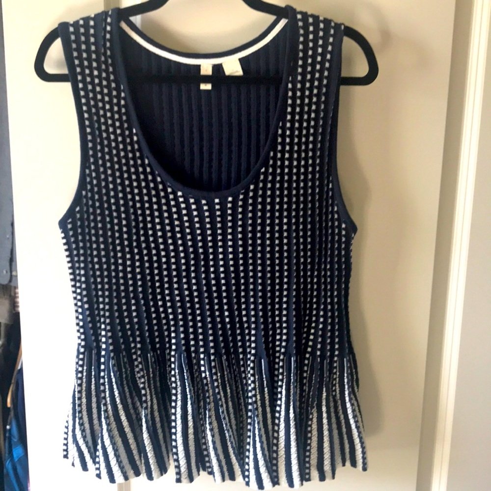 Moth Knitted Navy/Cream pleated tank